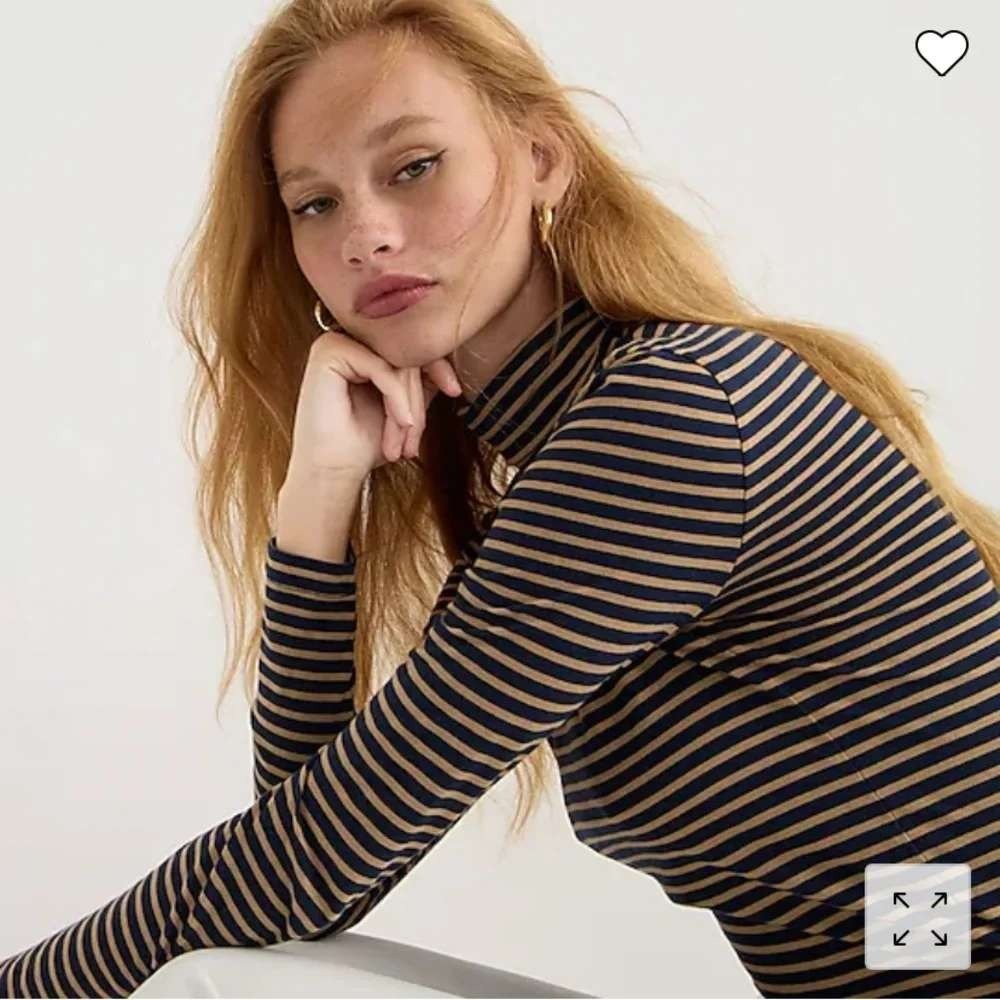 J.Crew Re-Imagined Navy Camel Striped Turtleneck Top L 100% Cotton - Picture 3 of 9